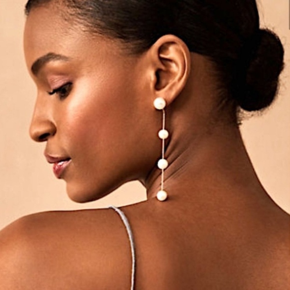 New Anthropologie BHLDN Leonor Long Pearl Earrings lenor nwt